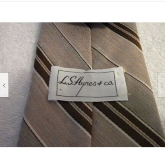 Mens NECKTIE L.S. Ayres Beige Striped Tie Polyester Linen Wedding Party - Picture 8 of 8